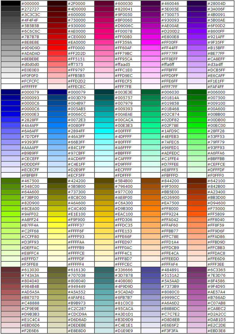 HTML字体颜色代码表 RGB颜色查询对照表